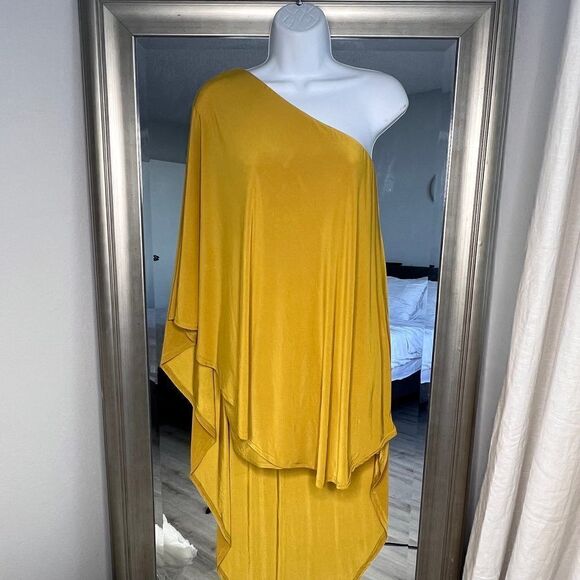 NASTYGAL Collection Double Layer Dress One Shoulder Mustard ColorSize 0 - Picture 1 of 12